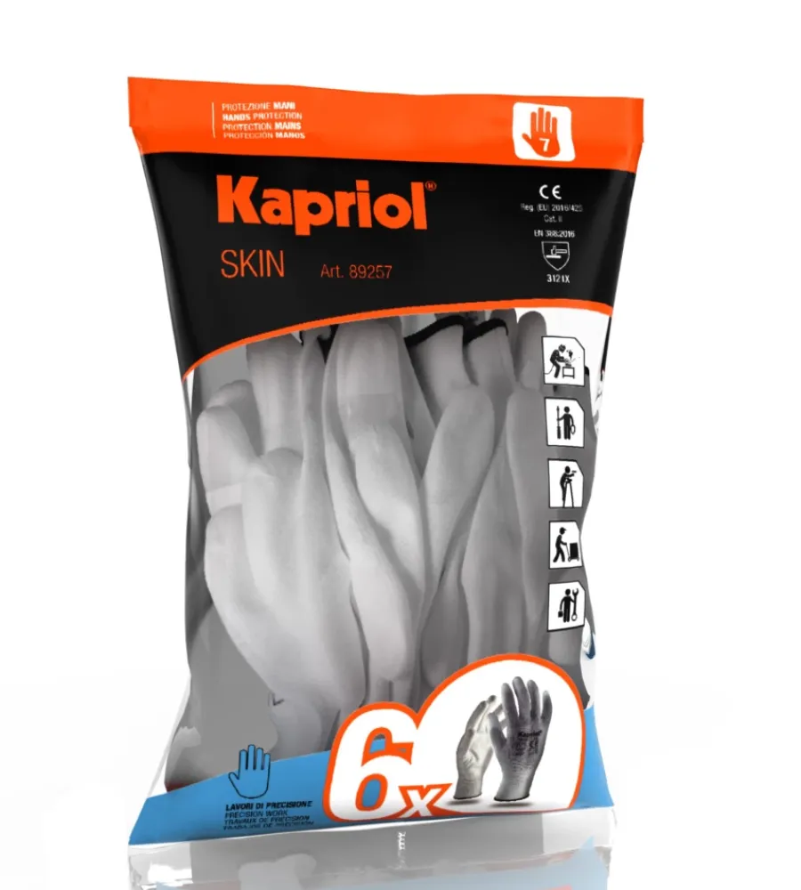 Guanti-Kapriol Kit 6 paia di guanti da lavoro skin bianchi, tg 10 -