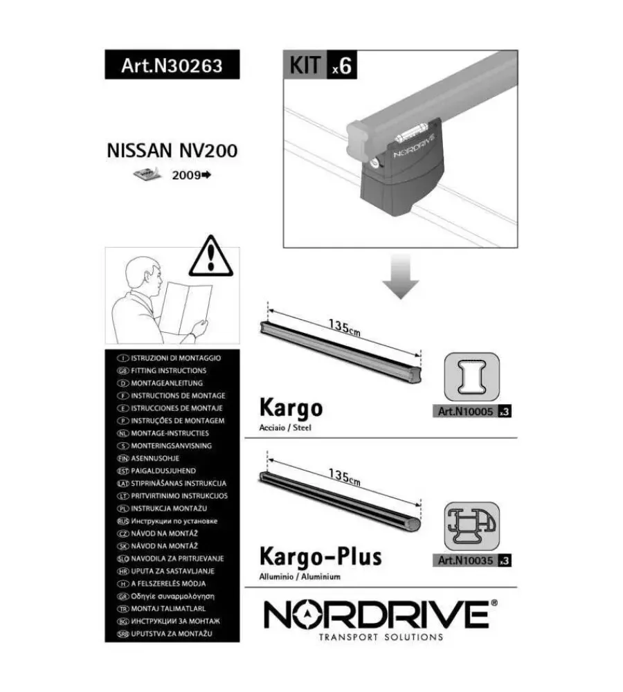 Portaggio-Nordrive Kit attacchi per barre auto portatutto nissan nv200 09> (3barre) n30263