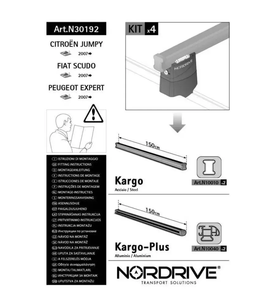 Portaggio-Nordrive Kit attacchi per barre auto portatutto fiat scudo peugeot expert citroen ju n30192