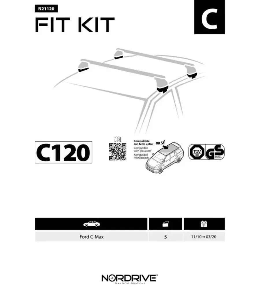 Portaggio-Nordrive Kit attacchi per barre auto portatutto ford c-max 10 n21120