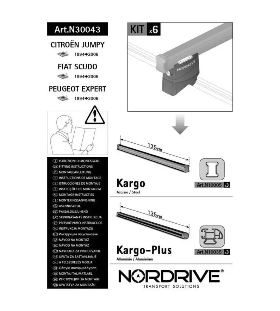 Portaggio-Nordrive Kit attacchi per barre auto portatutto citroen jumpy peugeot expert fiat sc n30043
