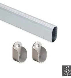 Emuca Armadi|Kit bastone appendiabiti ovale con supporti, 950 mm