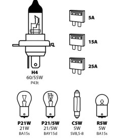 Clearance Kit de di ricambio 8 pz, alogena h4 - 12v  58152 Elettrico
