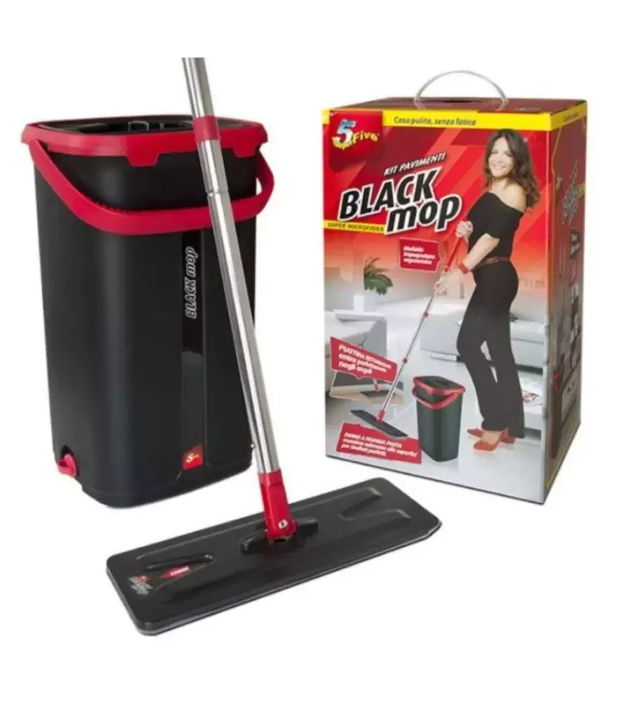 Lavapavimenti- Kit lavapavimenti black mop con sistema lava e asciuga - superfive