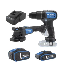 Hyundai Trapani E Avvitatori|Kit trapano a percussione e smerigliatrice angolare a batteria 2 batterie 20v 2ah/4ah e caricabatterie - cod. 25851