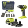 Trapani E Avvitatori-Ryobi Kit trapano a percussione a batteria "rpd18bl1-2c42ta59" con set 59 accessori 2 batterie 18v 2ah 4ah e caricabatterie