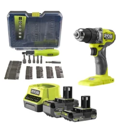 Trapani E Avvitatori-Ryobi Kit trapano a percussione a batteria "rpd18bl1-2c42ta59" con set 59 accessori 2 batterie 18v 2ah 4ah e caricabatterie