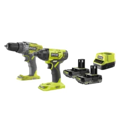 Ryobi Trapani E Avvitatori|Kit trapano avvitatore e avvitatore ad impulsi a batteria "r18ck2-2c20g" 200 nm 2 batterie 18v 2ah e caricabatterie