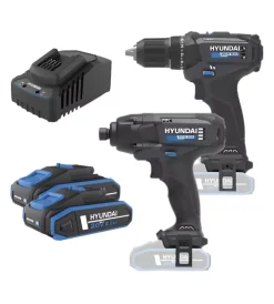 Trapani E Avvitatori-Hyundai Kit trapano avvitatore e avvitatore a impulsi a batteria 2 batterie 20v 2ah e caricabatterie - cod. 25852