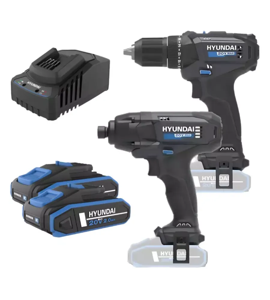 Trapani E Avvitatori-Hyundai Kit trapano avvitatore e avvitatore a impulsi a batteria 2 batterie 20v 2ah e caricabatterie - cod. 25852