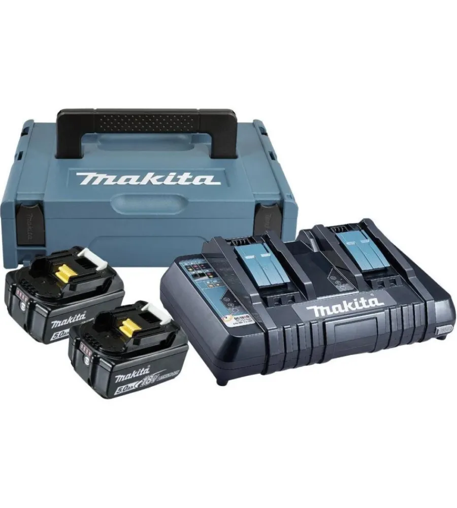 Batterie E Caricatori Per Elettroutensili-Makita Kit valigetta caricabatterie doppio e 2 batterie di ricambio 18v 5ah