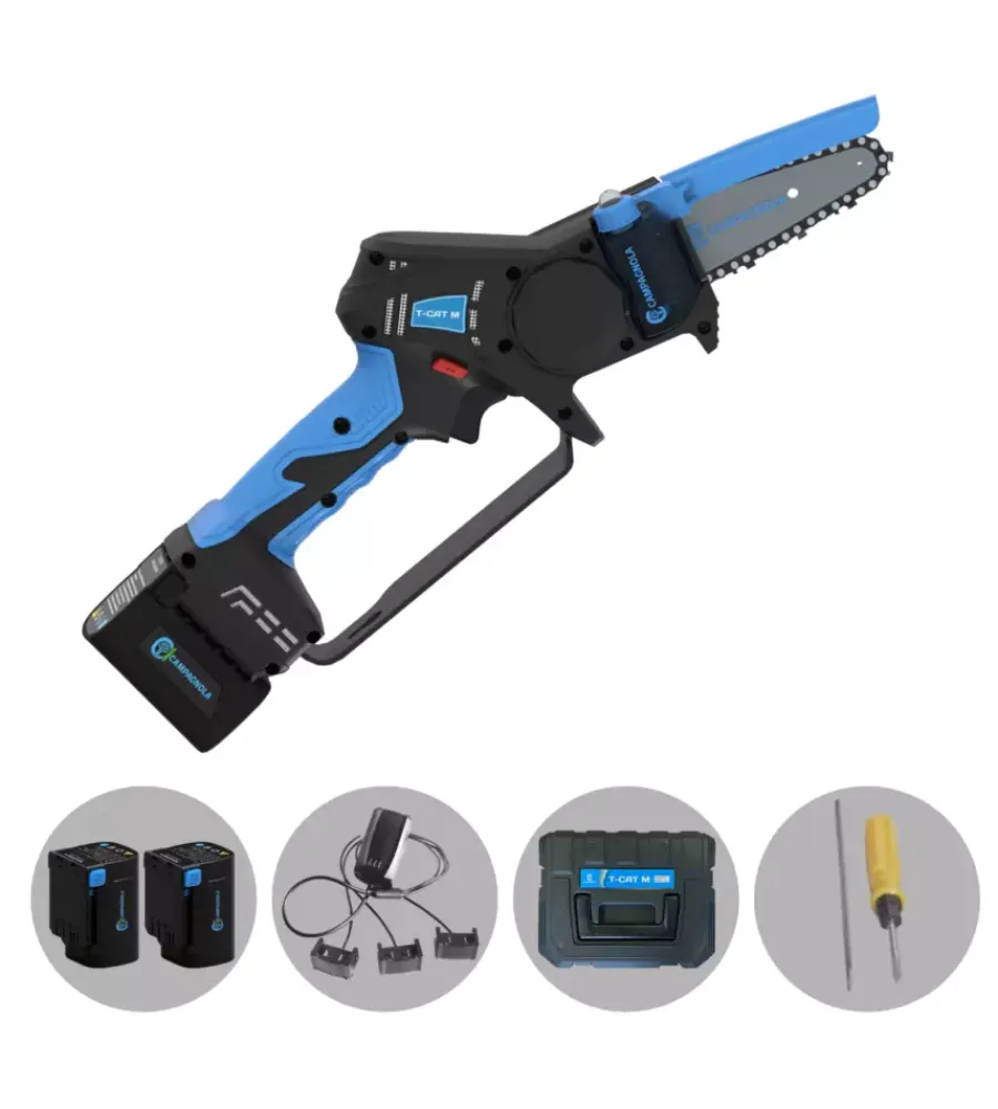 Campagnola Potatori|Kit valigetta potatore a catena a batteria "t-cat m" barra 10 cm 2 batterie 14,4v 2,5ah, caricabatterie con tripla uscita, kit attrezzi e copri-barra
