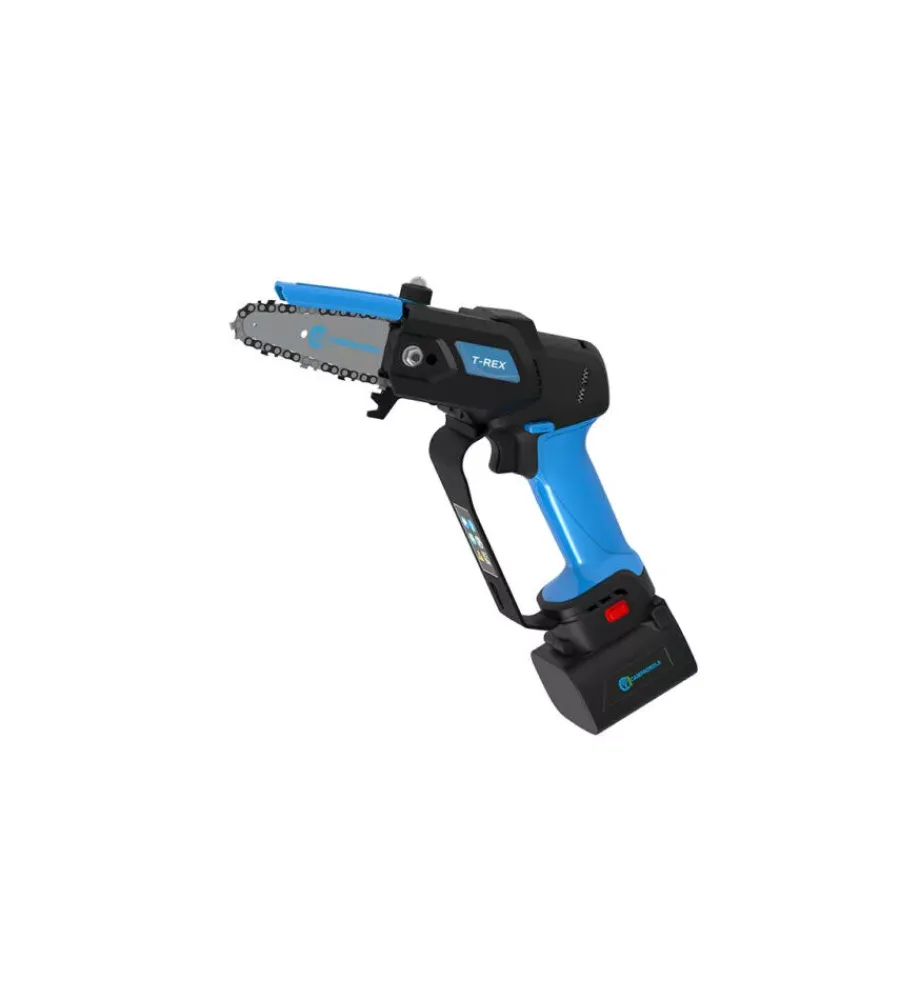 Campagnola Potatori|Kit valigetta potatore a catena a batteria "t-rex" barra 10 cm 2 batterie 21,6v 2,5ah e 4,2ah, caricabatterie tripla uscita, kit attrezzi e copri-barra