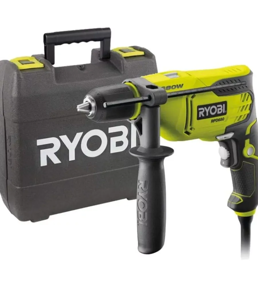 Trapani E Avvitatori-Ryobi Kit valigetta trapano a percussione elettrico "rpd680-k" 680 w