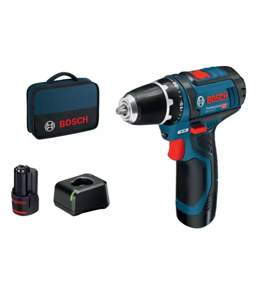 Trapani E Avvitatori-Bosch Kit valigetta trapano avvitatore a batteria "gsr 12v-15" 30 nm 2 batterie 12v 2ah e caricabatterie