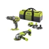 Trapani E Avvitatori-Ryobi Kit valigetta trapano avvitatore e smerigliatrice a batteria "r18pd3 + r18ag" 2 batterie 18v 2ah/4ah e caricabatterie