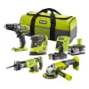 Ryobi Trapani E Avvitatori|Kit valigetta trapano avvitatore, smerigliatrice angolare, levigatrice palmare e seghetto gattuccio a batteria "r18dd3 + r18ag + rps18 + rrs1801" 2 batterie 18v 2ah/4ah