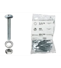 Sistemi Di Fissaggio|Kit viti testa bombata larga ø 8 x 100 + dadi + rondelle - 100 pz.
