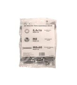 Sistemi Di Fissaggio- Kit viti testa esagonale m8 x 60 + dadi + rondelle - 100 pz.