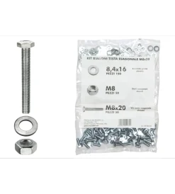 Sistemi Di Fissaggio|Kit viti testa esagonale m8 x 20 + dadi + rondelle - 200 pz.