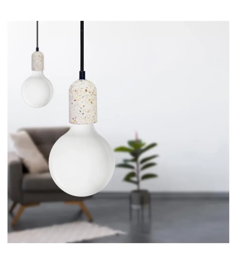 Illuminazione Per Interno- Lampada a sospensione cemento bianca 1,5 mt, e27