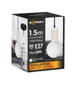 Illuminazione Per Interno- Lampada a sospensione cemento bianca 1,5 mt, e27