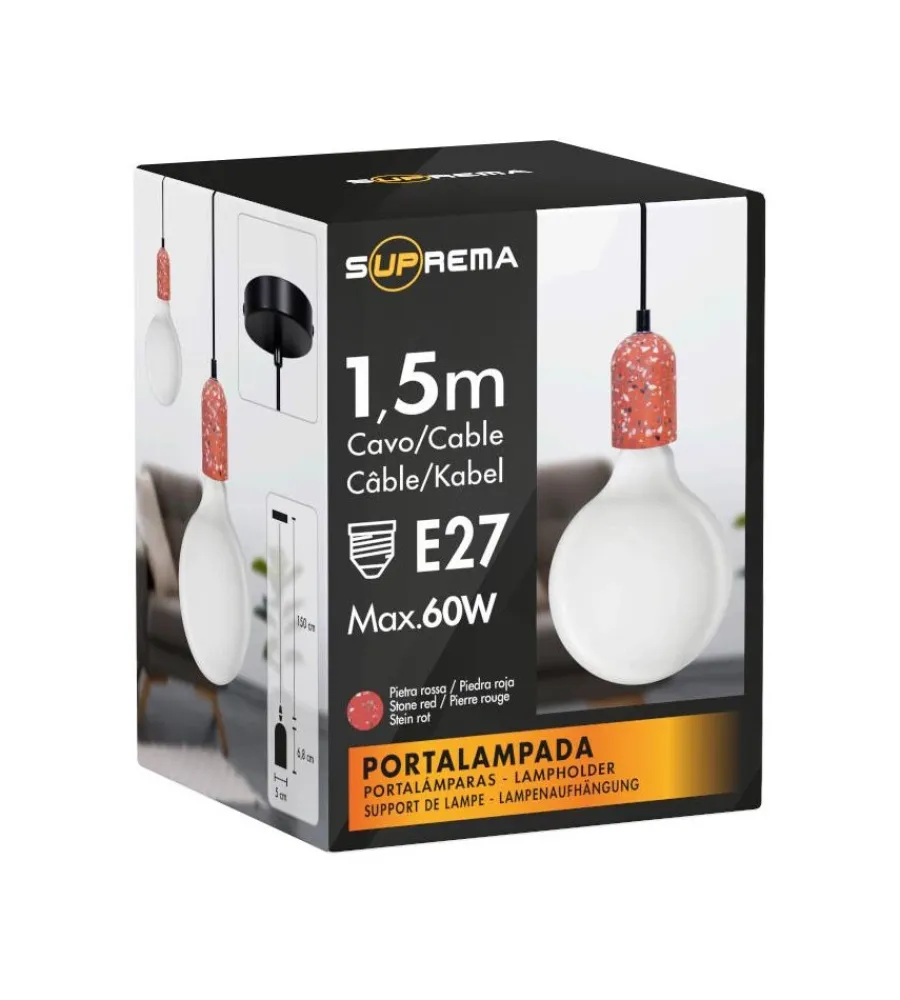Illuminazione Per Interno- Lampada a sospensione cemento rossa 1,5 mt, e27