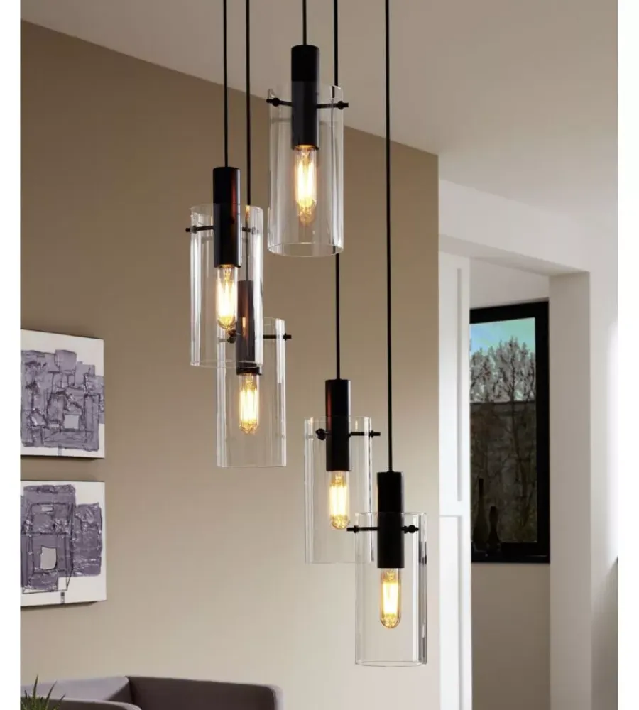 Illuminazione Per Interno-Eglo Lampada a sospensione "montefino" vetro e metallo, 5x60w