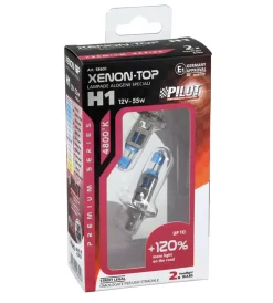 Elettrico- Lampada alogena 12v xenon top +120% luce - h1 - 55w - p14,5s - 2 pz - scatola 58600
