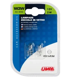 Elettrico-Lampa da con zoccolo vetro 12v - w2w - 2w - w2,1x9,5d - 2 pz - d/blister 58102