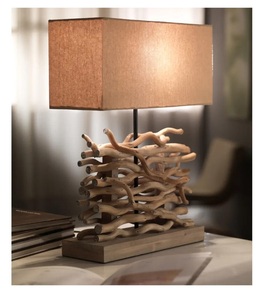 Illuminazione Per Interno-Onli Lampada da tavolo "marica" legno e tessuto, e27