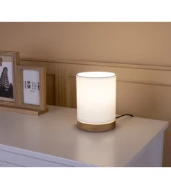 Discount Lampada da tavolo "kamo" legno e tessuto, e27 Illuminazione Per Interno