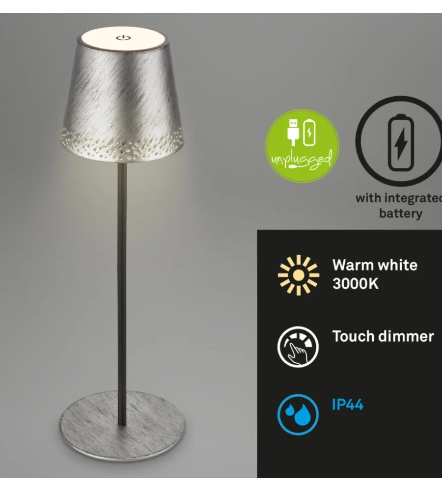 Illuminazione Per Esterno|Lampada da tavolo ricaricabile argento, 280 lumen