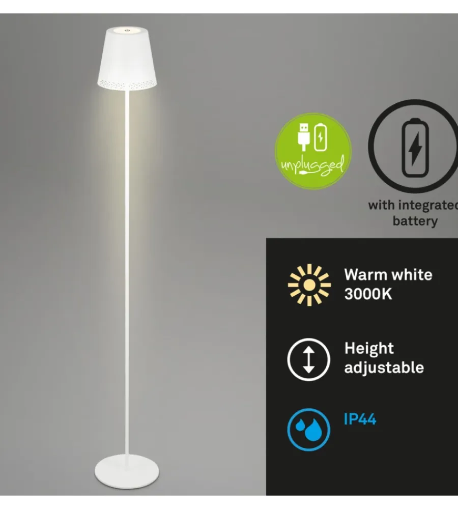 Sale Lampada da terra led ricaricabile e regolabile in altezza bianca, 400 lumen Illuminazione Per Esterno