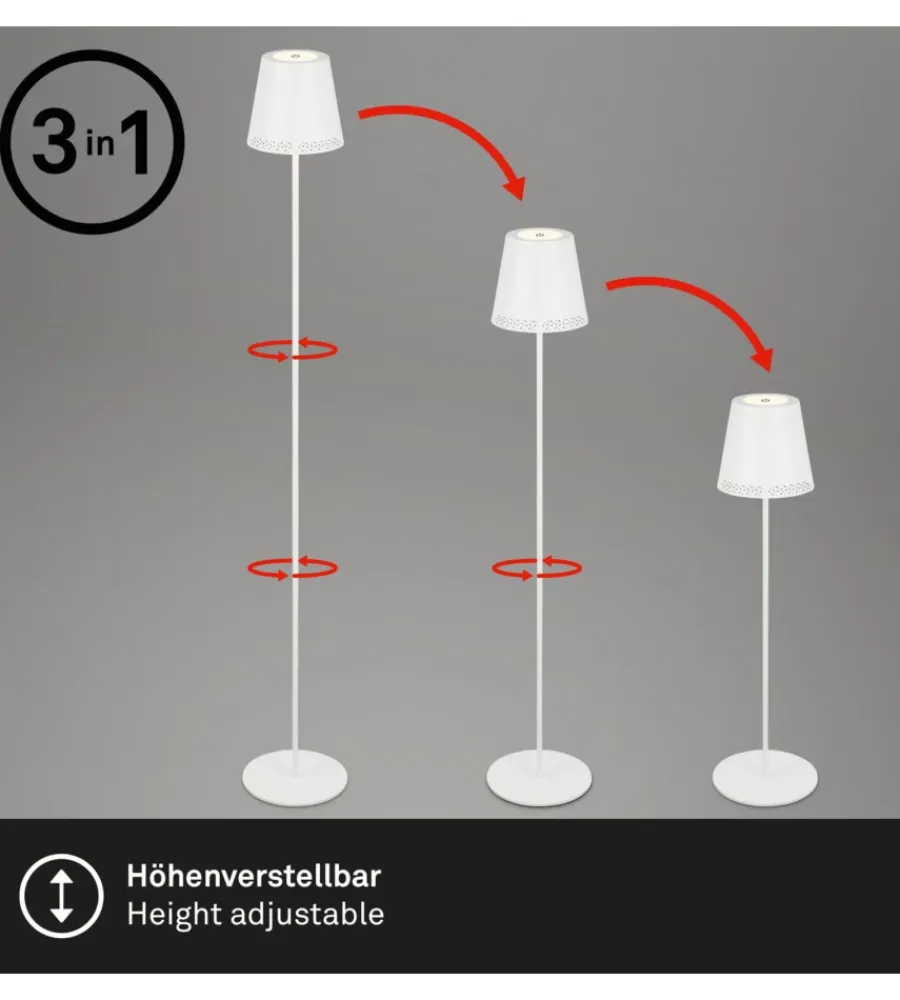 Sale Lampada da terra led ricaricabile e regolabile in altezza bianca, 400 lumen Illuminazione Per Esterno