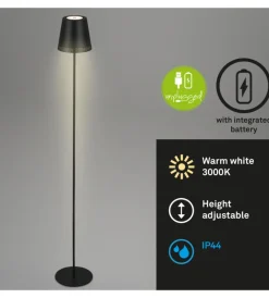 Illuminazione Per Esterno|Lampada da terra led ricaricabile e regolabile in altezza nero, 400lm