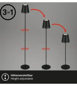 Illuminazione Per Esterno|Lampada da terra led ricaricabile e regolabile in altezza nero, 400lm