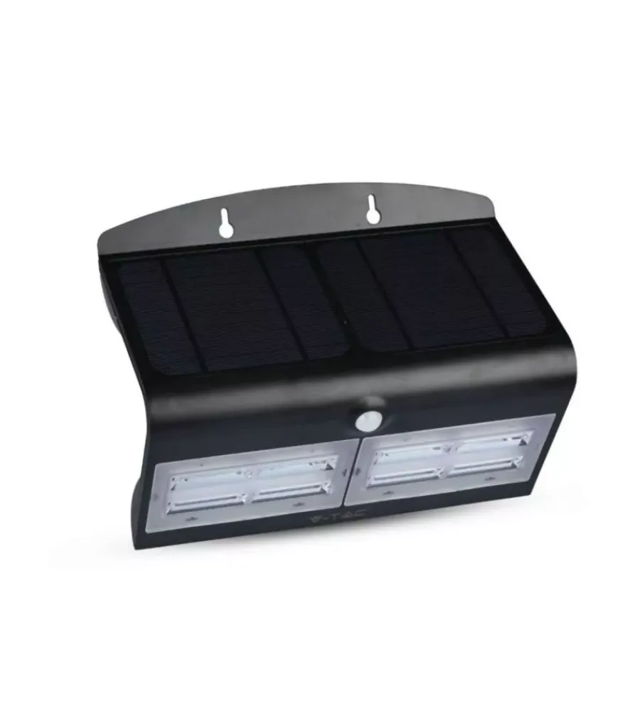 Illuminazione Per Esterno- Lampada led solare a muro da esterno vtac nero 4000k