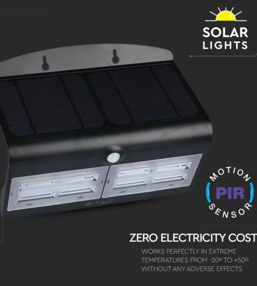 Illuminazione Per Esterno- Lampada led solare a muro da esterno vtac nero 4000k