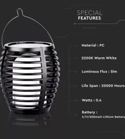 Illuminazione Per Esterno|Lampada led solare da esterno a forma di torcia  multi applicabile vtac nero 2200 k
