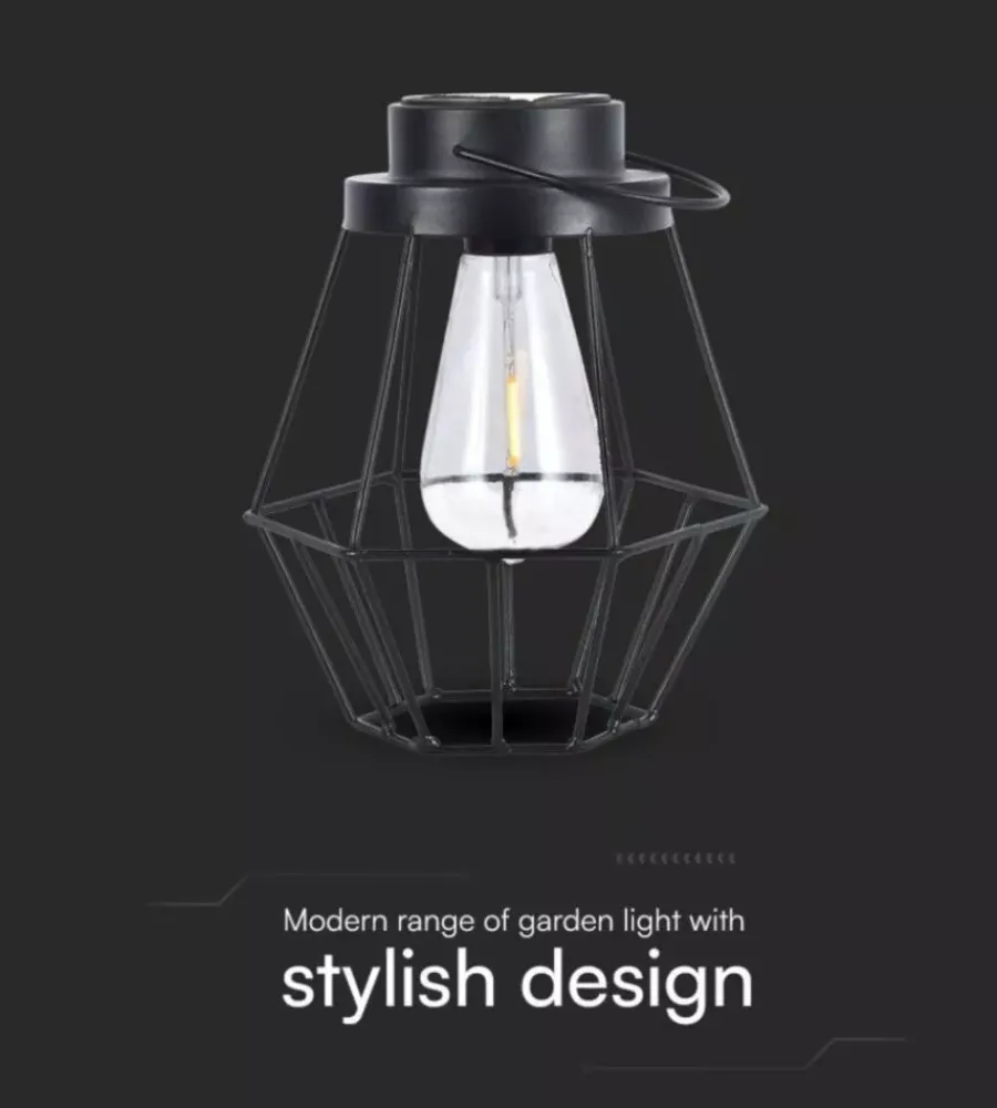 Illuminazione Per Esterno|Lampada led solare da esterno ricaricabile vtac nero vintage 3000k