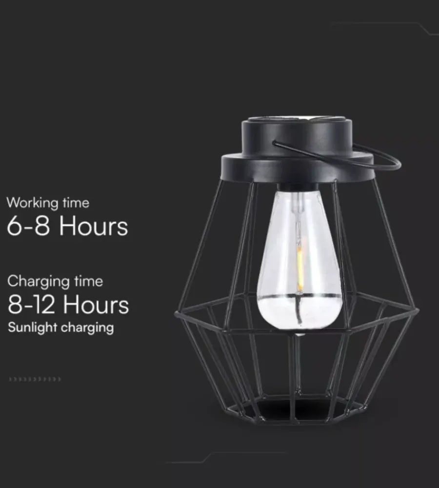 Illuminazione Per Esterno|Lampada led solare da esterno ricaricabile vtac nero vintage 3000k