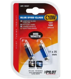 New Lampada siluro blue dyed glass 12v - (c10w) - 11x35 mm - 10w - sv8,5-8 - 2 pz - blister 58367 Elettrico