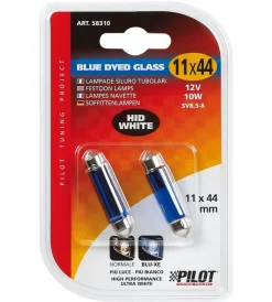 Elettrico|Lampada siluro blue dyed glass 12v - 11x44 mm - 10w - sv8,5-8 - 2 pz  - d/blister  58310
