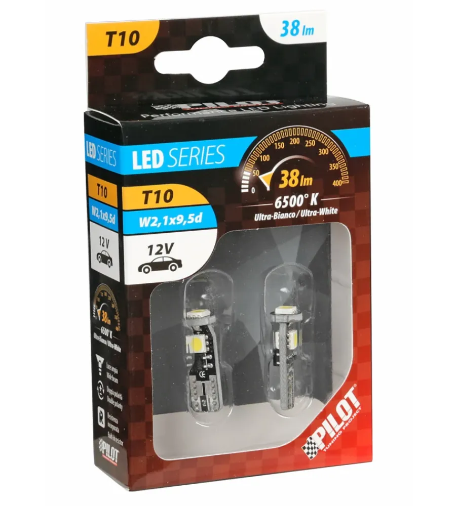Elettrico- Lampada 12v hyper-led 9 - 3 smd x 3 chips - (t10) - trifocus - w2,1x9,5d - 2 pz 58459