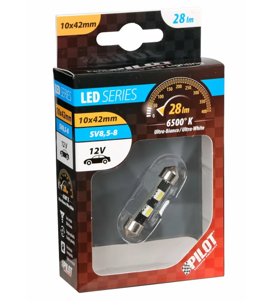 Elettrico- Lampada 12v hyper-led 6 - 2 smd x 3 chips - 10x42 mm - sv8,5-8 - 1 pz 58449