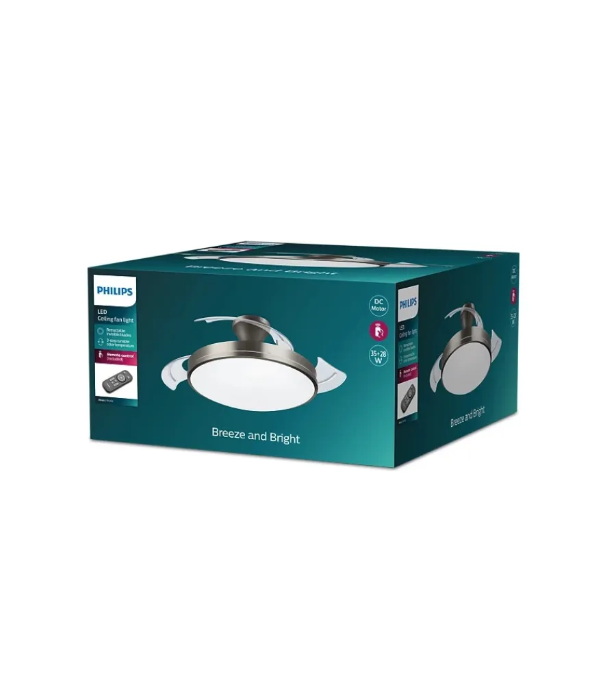 Illuminazione Per Interno-Philips Lampada ventilatore a led "atlas nickel" colore acciaio, 5500 k