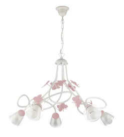 Onli Illuminazione Per Interno|Lampadario 5 luci "butterly" bianco e rosa, e14