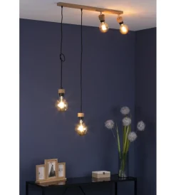 Clearance Lampadario 4 luci "clartina" metallo e legno, e27 Illuminazione Per Interno
