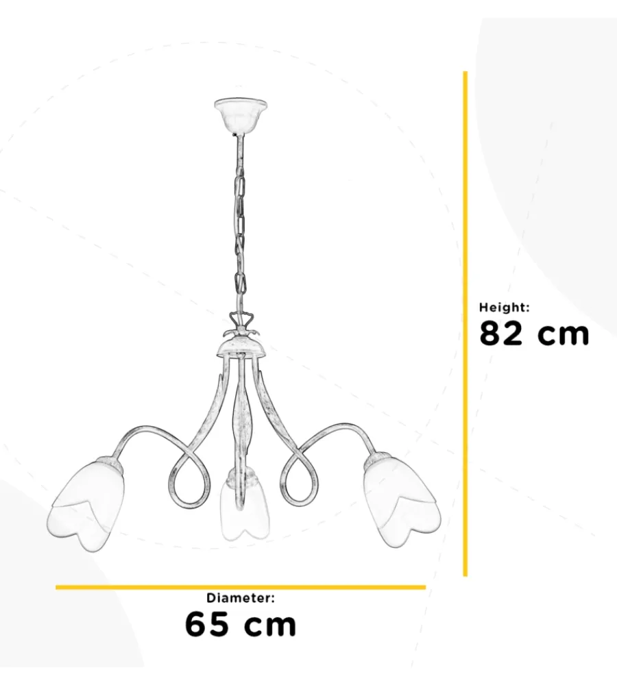 Illuminazione Per Interno-Onli Lampadario 3 luci "shabby" in metallo avorio anticato, e14